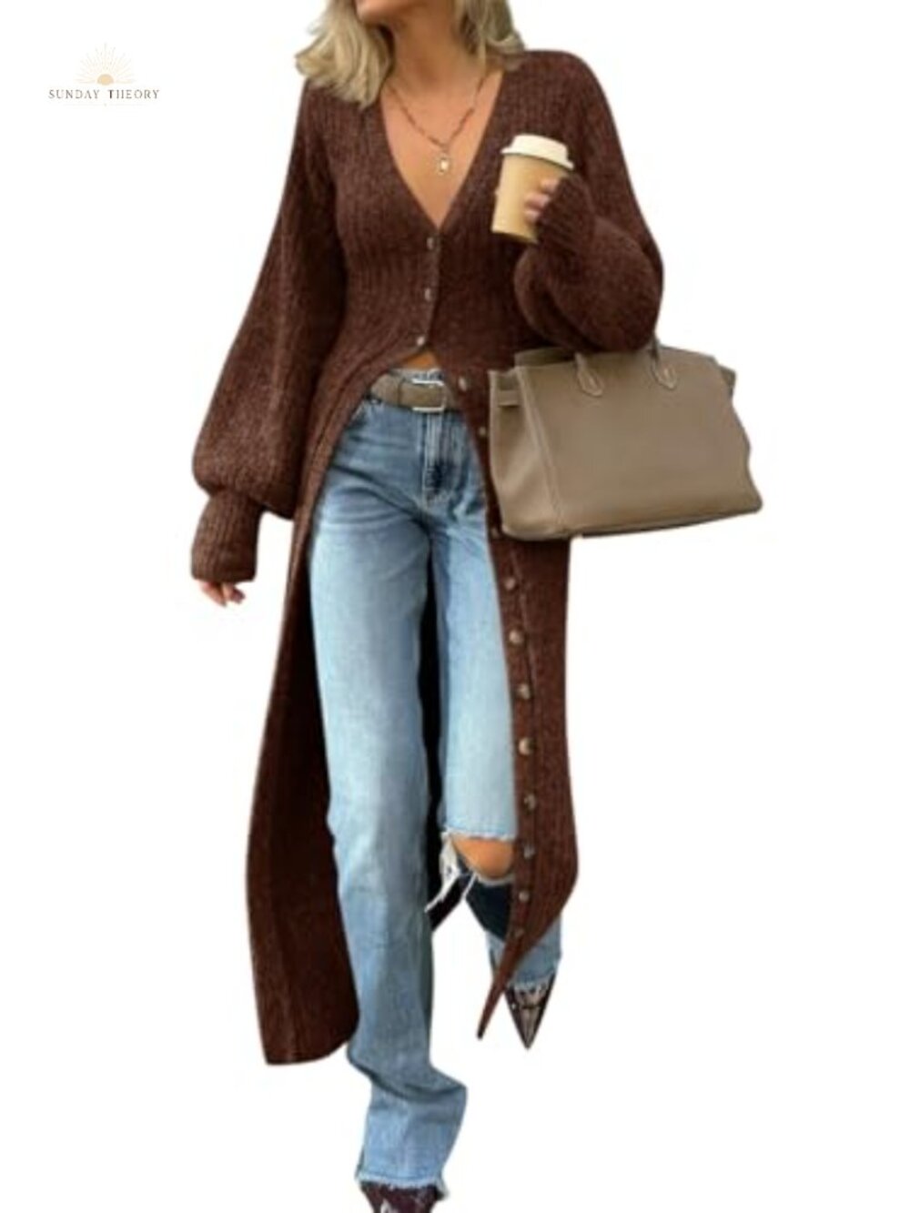 Saodimallsu Womens Chunky Knit Duster Cardigan Button Down Maxi Sweater Dress